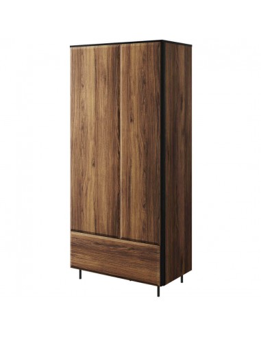 Armoire en bois, avec 2 portes et 1 tiroir, Borga 01, Chêne Catane / Noir, L90xW51xH197 cm pas chere