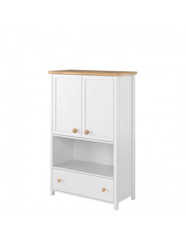 Petite armoire en bois, avec 2 portes et 1 tiroir pour enfants et jeunes, Story 11, Blanc / Chêne, L85xW42xH131 cm outlet