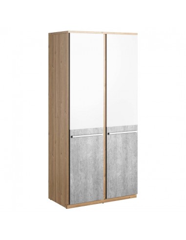 Armoire en bois clair avec 2 portes, pour enfants et jeunes, Plano 02, Chêne/Gris/Blanc, L90xW51xH191 cm l'achat 