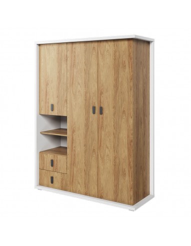 Armoire en bois clair avec 3 portes et 2 tiroirs, pour enfants et jeunes, Simi 01, Naturel / Blanc, L150xW55xH200 cm prix pour 