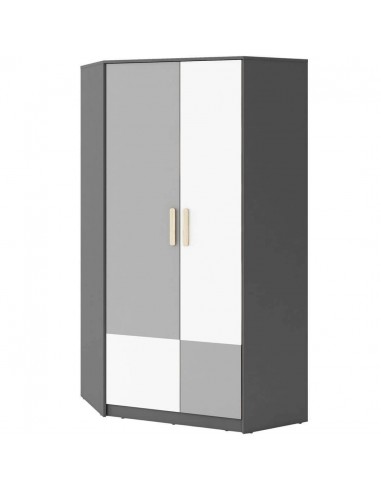 Armoire d'angle en bois avec 2 portes, pour enfants et jeunes, Pok 01 Gris / Blanc / Graphite, L95xW95xH193 cm l'achat 