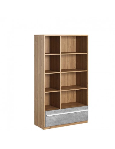 Bibliothèque en bois avec 1 tiroir, pour enfants et jeunes, Plano 03, Chêne / Gris, L90xW41xH161 cm Le MVP de beaucoup