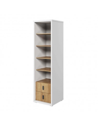 Bibliothèque en bois avec 2 tiroirs, pour enfants et jeunes, Simi 03, Naturel / Blanc, L55xW55xH200 cm Les magasins à Paris