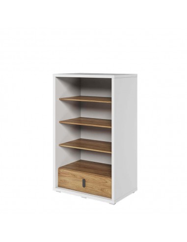 Bibliothèque en bois avec 1 tiroir, pour enfants et jeunes, Simi 10, Naturel / Blanc, L85xW41xH141 cm Le MVP de beaucoup