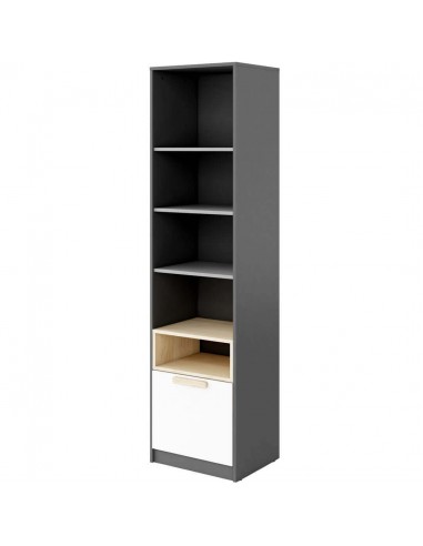 Bibliothèque en bois avec 1 tiroir, pour enfants et adolescents, Pok 04, Gris/Blanc/Graphite, L50xl40xH193 cm Pour