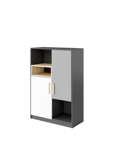 Bibliothèque en bois avec 2 portes, pour enfants et adolescents, Pok 06, Gris/Blanc/Graphite, L90xl40xH130 cm outlet