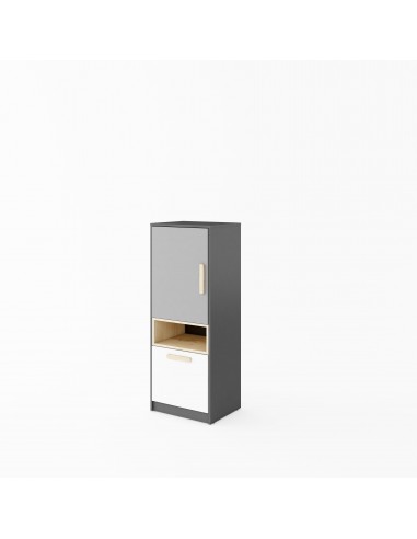 Bibliothèque en bois avec 1 porte et 1 tiroir, pour enfants et adolescents, Pok 07, Gris/Blanc/Graphite, L50xl40xH130 cm offre 