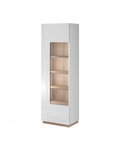 Vitrine en bois, avec 1 porte et LED incluses, Futura 02 Small, Blanc / Chêne Riviera, L60xL41xH191 cm Découvrez la collection