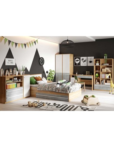 Ensemble de meubles de chambre à coucher en bois, pour enfants, 6 pièces, Plano, Chêne / Gris / Blanc, 200 x 120 cm shop