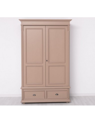 Armoire en bois de sapin avec 2 tiroirs et 2 portes, Pasy PS105 peint, L128XA62XH206 CM-Capuccino vous aussi creer 