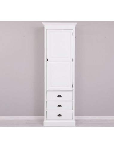 Armoire en bois de sapin avec 1 porte et 3 tiroirs, Pasy PS479 peint, l75xa40x220 cm-blanc en linge