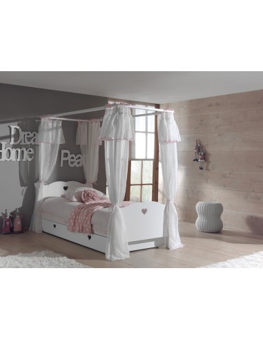 Pin et MDF Lit en bois avec canopée et tiroir, pour les enfants Amoreux blanc, 200 x 90 cm pas cher 