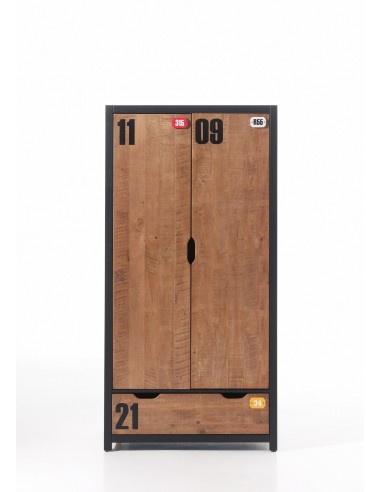 Armoire en bois en pin et MDF avec 2 portes et 1 tiroir, pour les enfants naturels / noirs, L100xA55x200 cm meilleur choix