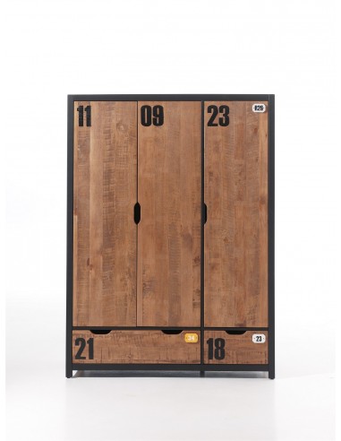 Armoire en bois en pin et MDF avec 3 portes et 2 tiroirs, pour les enfants naturels / noirs, L147.5xa55x200 cm offre 