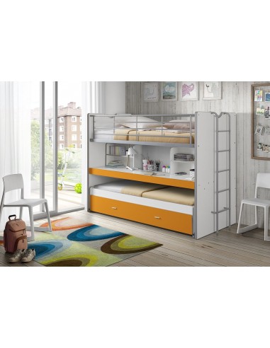 Lit superposé en copain et métal avec bureau et tiroir construits, pour les enfants Bonny White / Orange, 200 x 90 cm pas cheres