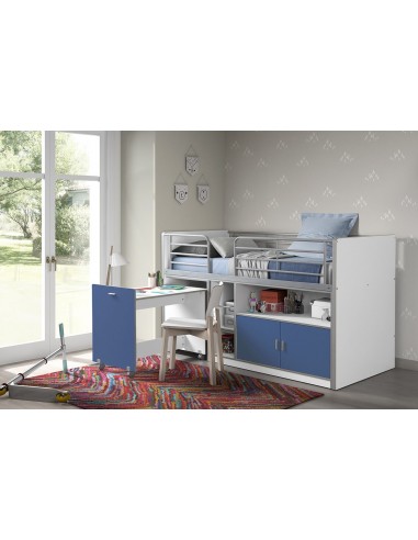 Pal et lit de sol en métal avec bureau construit et 2 portes, pour enfants blanc / bleu, 200 x 90 cm le des métaux précieux