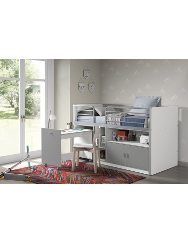 Pal et lit de sol en métal avec bureau construit et 2 portes, pour enfants blanc / gris, 200 x 90 cm la chaussure