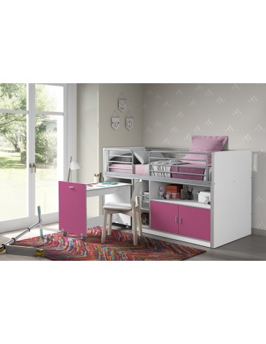 Pal et lit de sol en métal avec bureau construit et 2 portes, pour les enfants Bonny White / Fucsia, 200 x 90 cm Economisez 