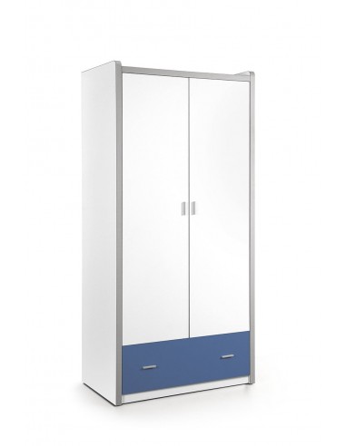 PAL et armoire en métal avec 2 portes et 1 tiroir, pour les enfants Bonny blanc / bleu, L96.5xa60xh202 cm la colonne vertébrale