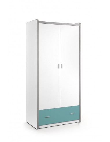 PAL et armoire en métal avec 2 portes et 1 tiroir, pour enfants blanc / turquoise, L96.5xa60xh202 cm Les magasins à Paris