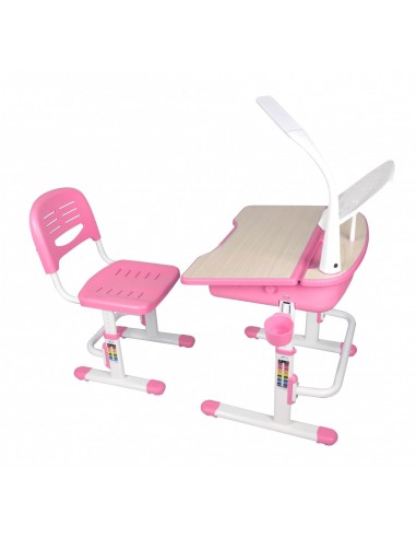 Ensemble de bureaux pour enfants avec lampe à LED, réglable sur le rose élevé, L70.5xl54.5xh54 cm de hauteur prix pour 