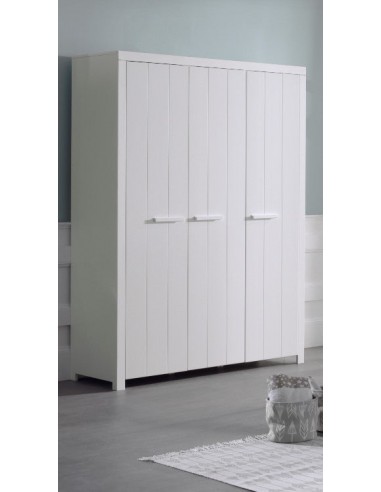 Armoire en bois en pin et MDF avec 3 portes, pour les enfants Erik White, L144.5xa55xh205 cm plus qu'un jeu 