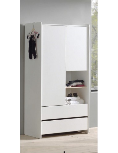 Armoire en bois en pin et MDF, avec 2 portes et 2 tiroirs, pour enfants Kiddy White, L90XA55XH180 cm online