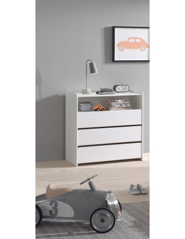 Pin et MDF Confort en bois avec 3 tiroirs, pour enfants Kiddy White, L90XA55XH92 CM de France