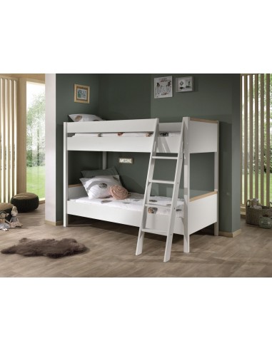 Lit superposé en bois de pin pour enfants, Londres Bunk blanc / naturel, 200 x 90 cm en linge