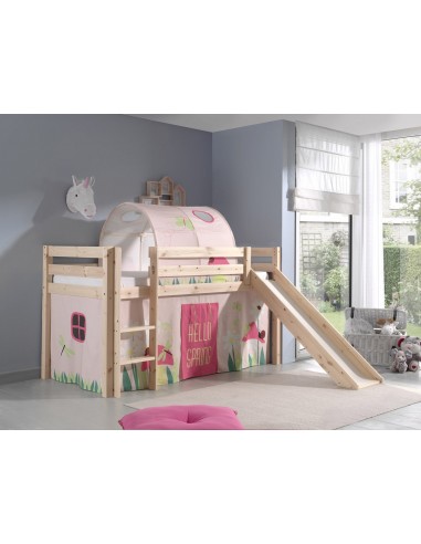 Lit de plancher en bois d'épingle, avec tunnel et printemps de pin pour enfants, 200 x 90 cm Profitez des Offres !