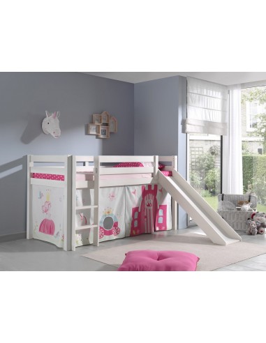 Lit de plancher en bois d'épingle, avec toboggan de Pino Princess White pour enfants, 200 x 90 cm prix