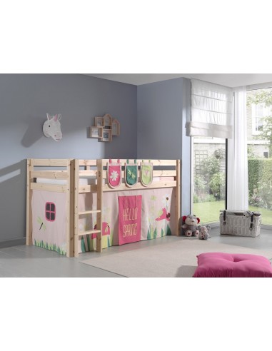 Lit de plancher en bois d'épingle, avec espace de jeu pour enfants plus printemps naturel, 200 x 90 cm d'Europe débarque