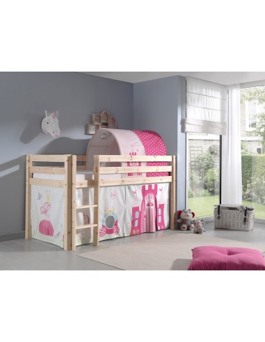 Pin de plancher en bois, avec tunnel et espace de jeu pour les enfants Pino Princess Natural, 200 x 90 cm store