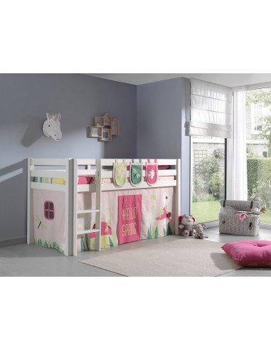 Lit de plancher en bois d'épingle, avec espace de jeu pour enfants plus printemps blanc, 200 x 90 cm 2023