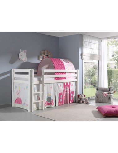 Lit de plancher en bois d'épingle, avec tunnel et espace de jeu pour les enfants Pino Princess White, 200 x 90 cm de la marque