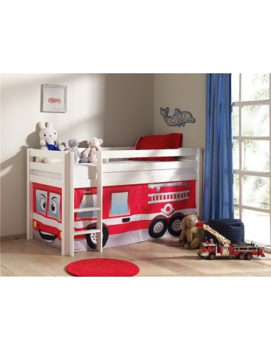 Pin de plancher en bois, avec espace de jeu pour enfants Pino Fire Rescue blanc, 200 x 90 cm en ligne