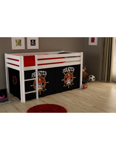 Lit de plancher en bois d'épingle, avec espace de jeu pour enfants blanc Pirates, 200 x 90 cm en ligne des produits 