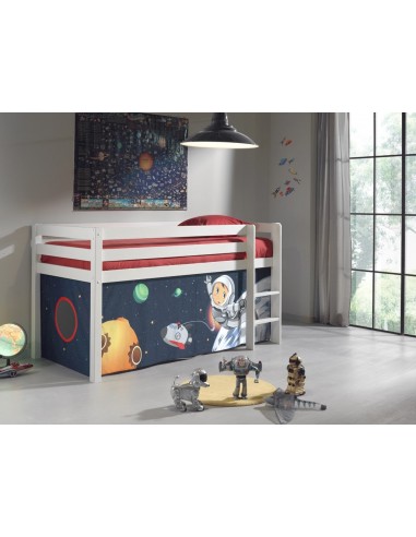 Lit de plancher en bois d'épingle, avec espace de jeu de Pino Space White pour enfants, 200 x 90 cm JUSQU'A -70%! 