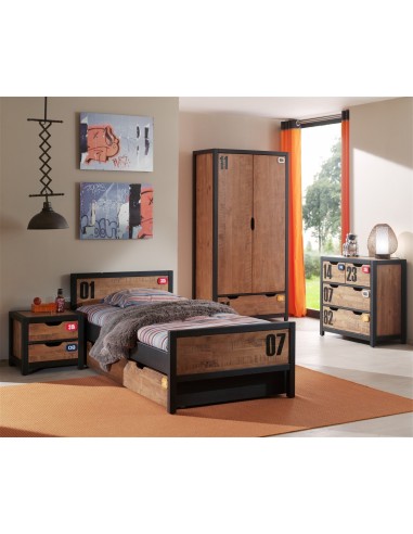 Ensemble de meubles de chambre à coucher et MDF, pour les enfants 5 pièces Alex Natural / Black, 200 x 90 cm Pour