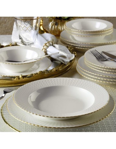 Service de table en porcelaine, Ellis Dinner, Blanc / Or, 24 pièces Pour