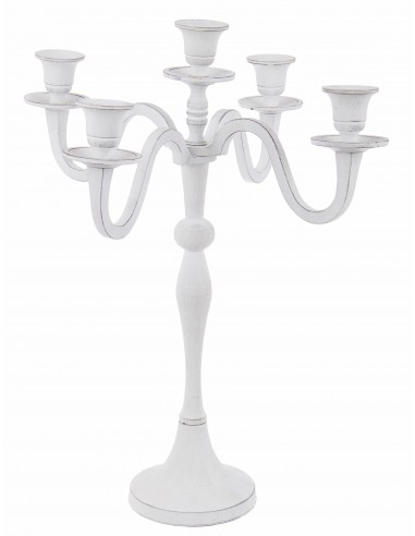 Bougeoir 5 bras en aluminium, Norah, Blanc Antique, Ø36xH43 cm destockage