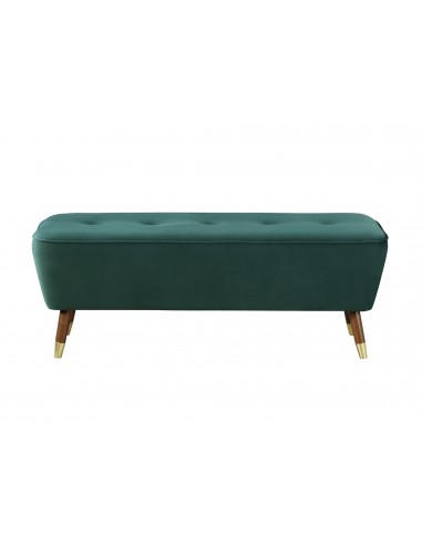 Banquette rembourrée avec pieds en tissu et bois de palmier, Velours Vert, l125xL47,5xH46,5 cm en linge