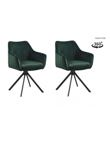 Lot de 2 chaises pivotantes recouvertes de tissu et pieds en métal, Alex, Velours Vert/Noir, L45xL59xH86 cm 2023