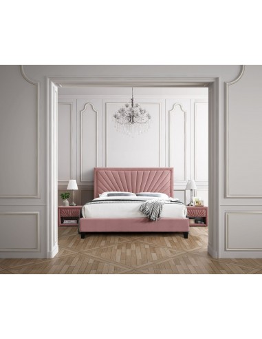 Lit tapissé de tissu Erna, Velours Rose-200 x 140 cm soldes