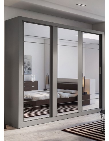 Armoire en bois clair avec 3 portes coulissantes et miroir Arti 02 Triple, Gris, L250xP60xH215 cm la livraison gratuite