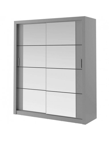 Armoire en bois clair, avec 2 portes coulissantes et miroir Arti 03, Gris Mat, L180xP60xH215 cm chez Cornerstreet bien 