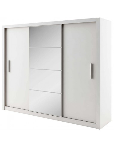 Armoire en bois clair avec 3 portes coulissantes et miroir Idea 01, Blanc mat, L250xP60xH215 cm Jusqu'à 80% De Réduction