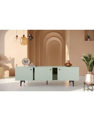 Commode TV en bois avec 3 portes, Colors Small CS 06, Vert Menthe / Noir, l165xW41xH50 cm Amélioration de cerveau avec