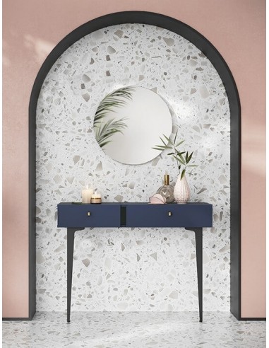 Ensemble console avec miroir, pâle et verre, Coloris CS 07-08 Bleu Marine Mat / Noir, l105xW30xH80 cm brillant des détails fins