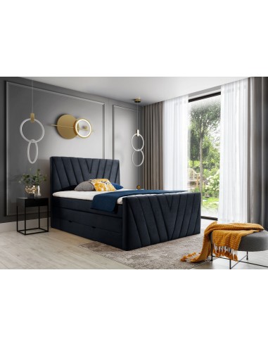 Pat rabatabil cu lada de depozitare, tapitat cu stofa, Candys Boxspring Velvet destockage